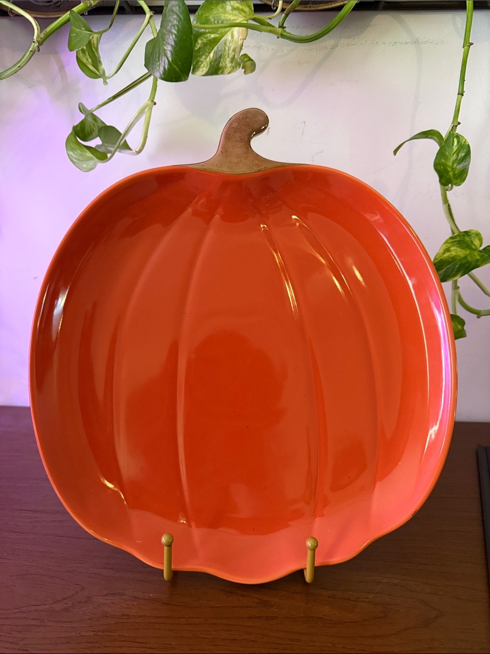 Pumpkin-Shaped Ceramic Serving Platter - Bright Orange